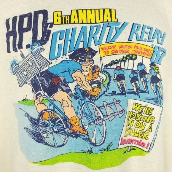 Houston Police Department Charity Relay T Shirt Vintage 80s 1987 Cycling 50/50 M - Picture 2 of 6